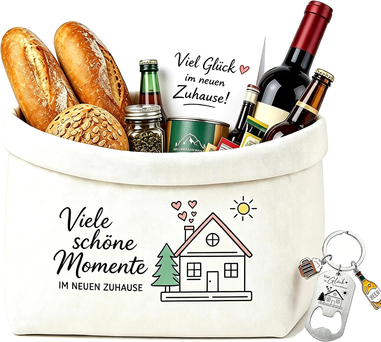Housewarming Gifts for Home, with Bread Basket Fabric & Bottle