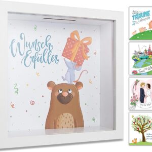 GLÜCKSWOLKE - Children's money box, 5 designs to choose from, money gifts packaging, gift money box, piggy bank, large piggy bank, 3D picture frame to fill, saving box, money box, boy girl