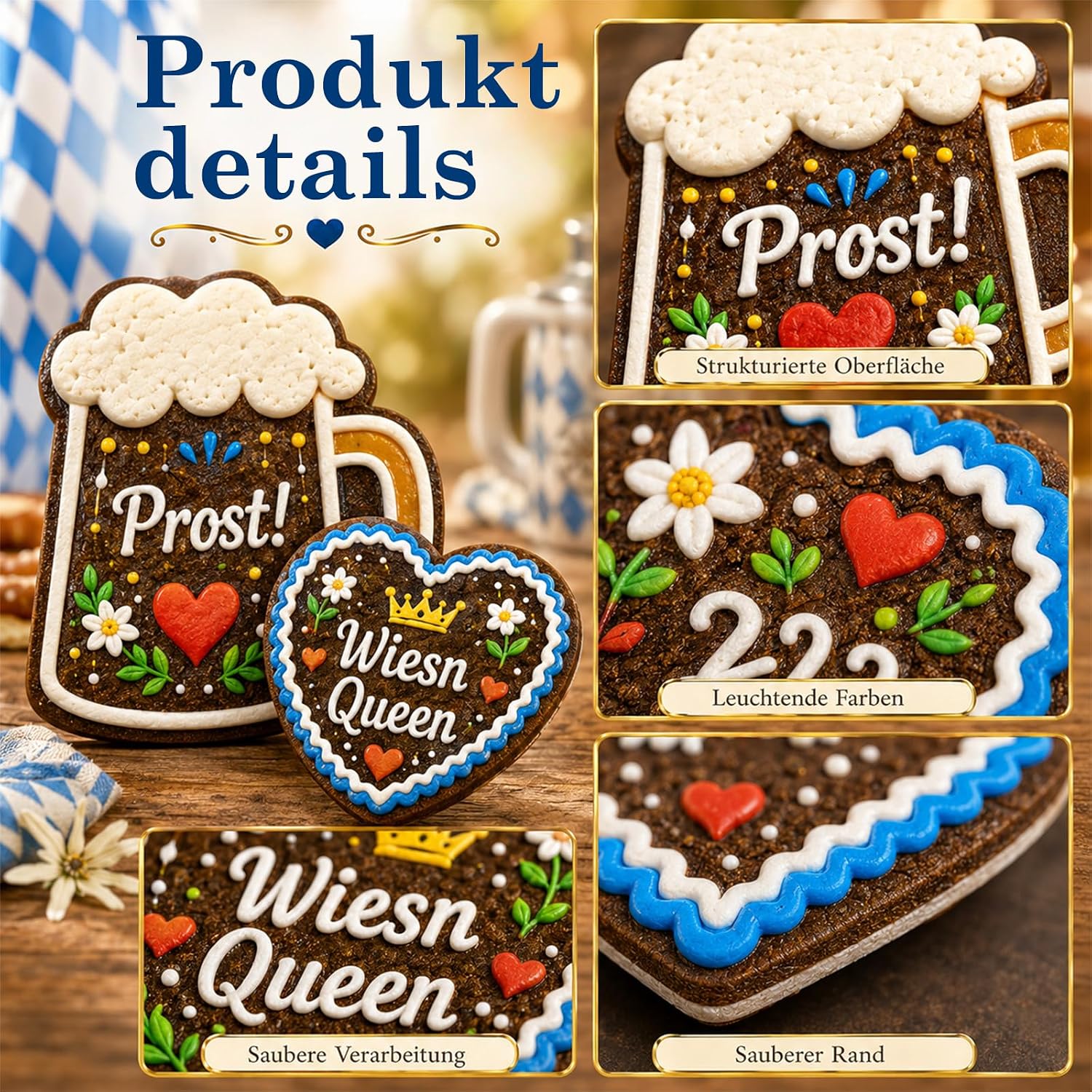 Set of 12 Oktoberfest Badges Felt Set, Oktoberfest Accessories with Gingerbread Heart, Beer Mug, Pretzel Bavaria Hat Motifs, Oktoberfest Decoration for Dirndl Costume Oktoberfest Women's Outfit – Bild 3