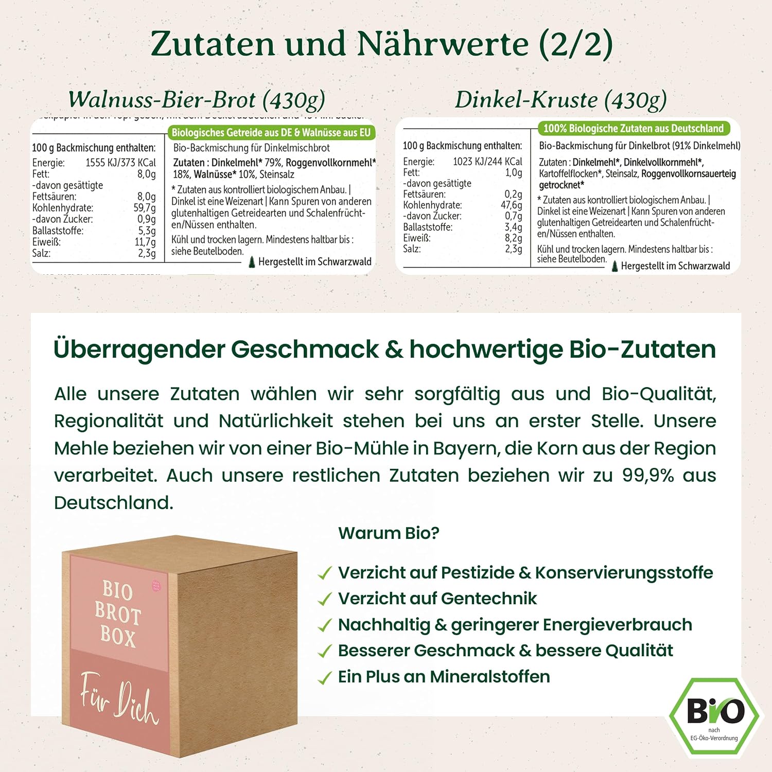 Organic Bread Baking Mixes Gift Basket "Für Dich" - 8 Varieties for Baking Yourself - Ideal as a Thank You or Birthday Gift for Women, Mum and Girlfriend - Bake with Love – Bild 3