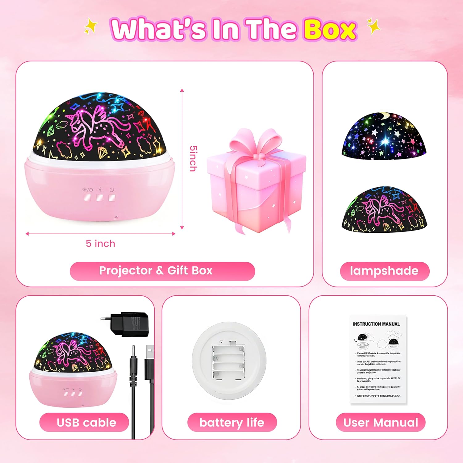 Unicorn Toy for 2-7 Year Old Girls, 2-in-1 Star Projector Rotating Night Light Girls Unicorn Toy for 3-9 Years Children Gifts 2-9 Years for Birthdays, Christmas – Bild 6