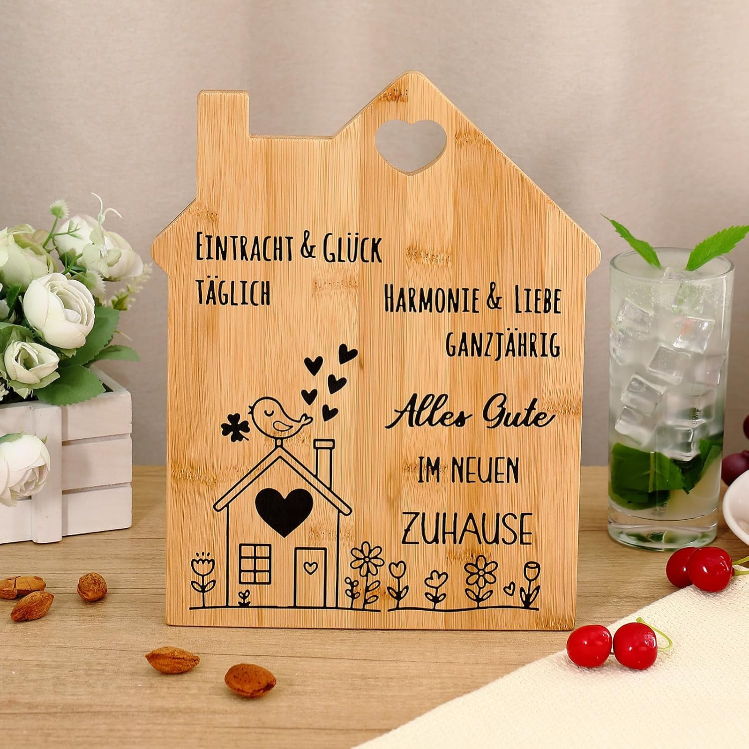 Sinmoe Gift Idea for Housewarming Bread Basket Chopping Board with Congratulations Card for Housewarming Gift Bread Bag Gift Moving Topping Party Housewarming Gift House Building New Home – Bild 3
