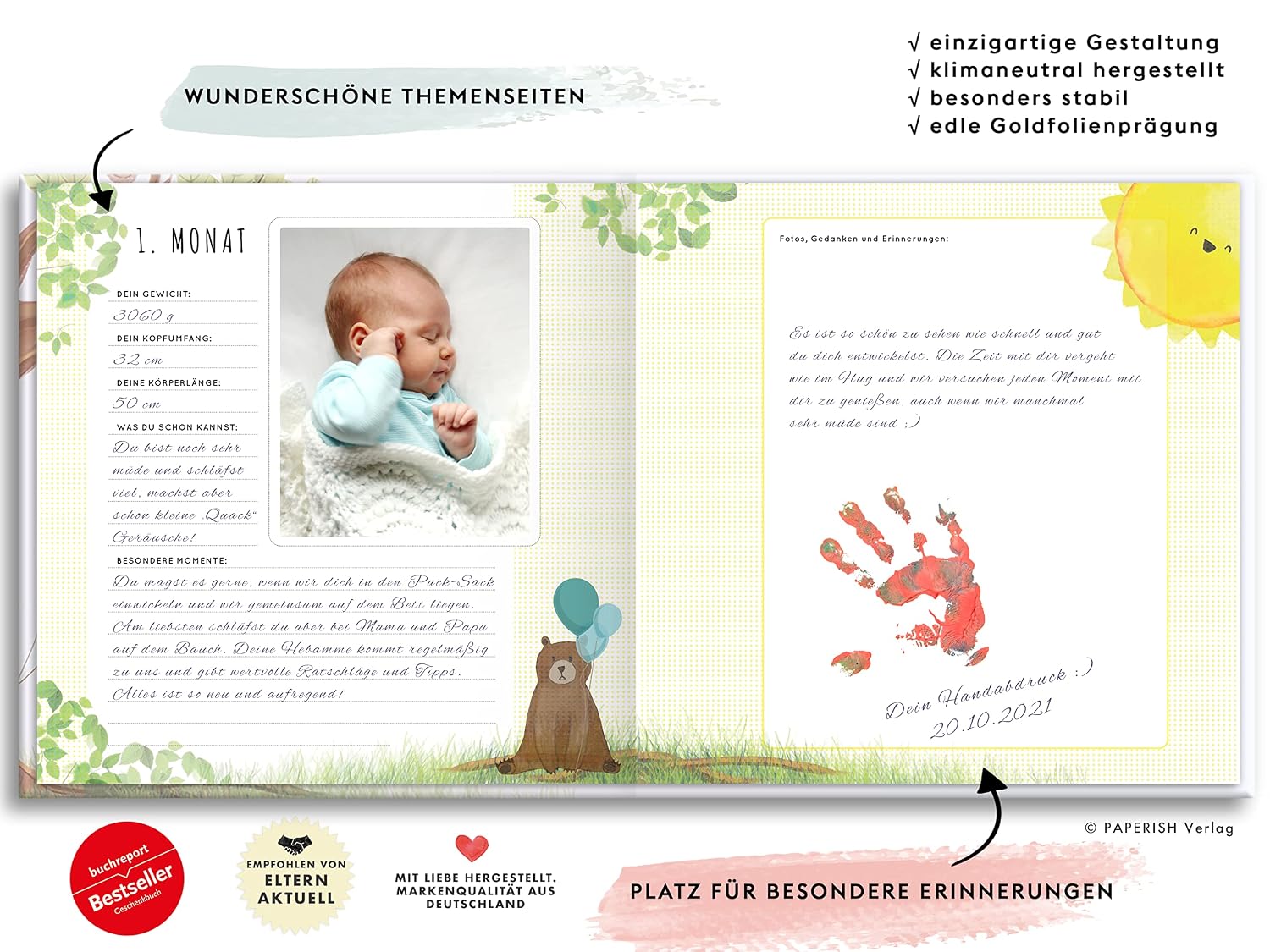 Babyalbum - UNSER ERSTES GEMEINSAMES JAHR: Die schönsten Momente und Erinnerungen - ein bezauberndes Erinnerungsalbum zur Geburt (PAPERISH Kinderbuch) – Bild 5