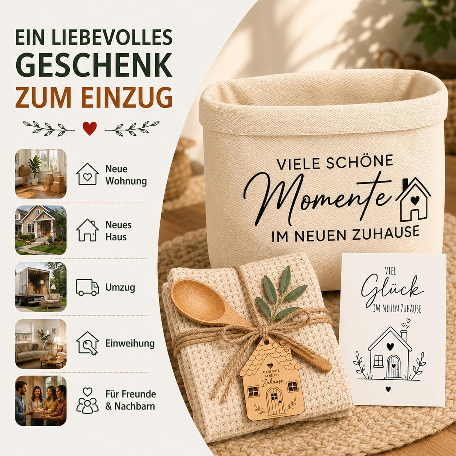 Housewarming Gift Set with Bread Basket, Kitchen Towel & Wooden – Bild 8