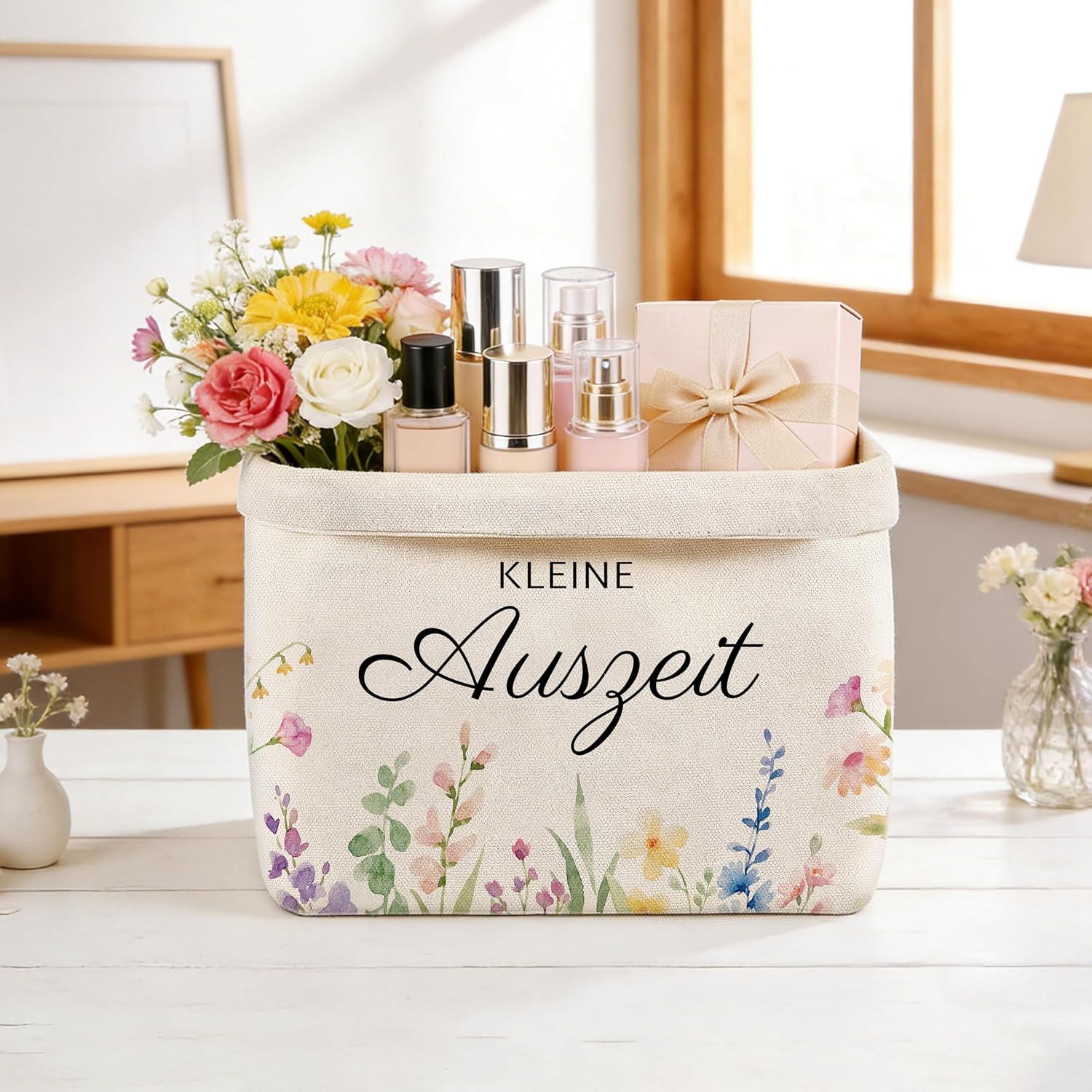 Small Time Out Basket, Gift Bag, 37 x 25 x 15 cm, Cotton and Linen Gift Basket, Relaxation Gift, Wellness Gifts for Women – Bild 4