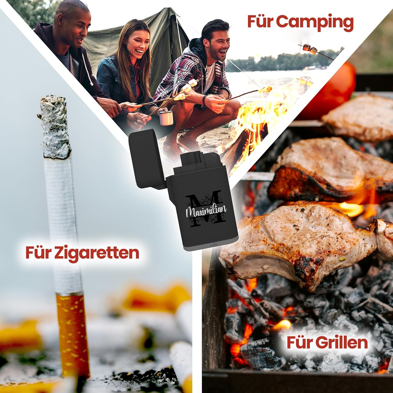 Meinearmbänder Personalised Lighter with Initials - High Quality UV Print on Storm Proof Lighter - Durable, Refillable & Windproof - Ideal Gift Idea for Men on Father's Day – Bild 5