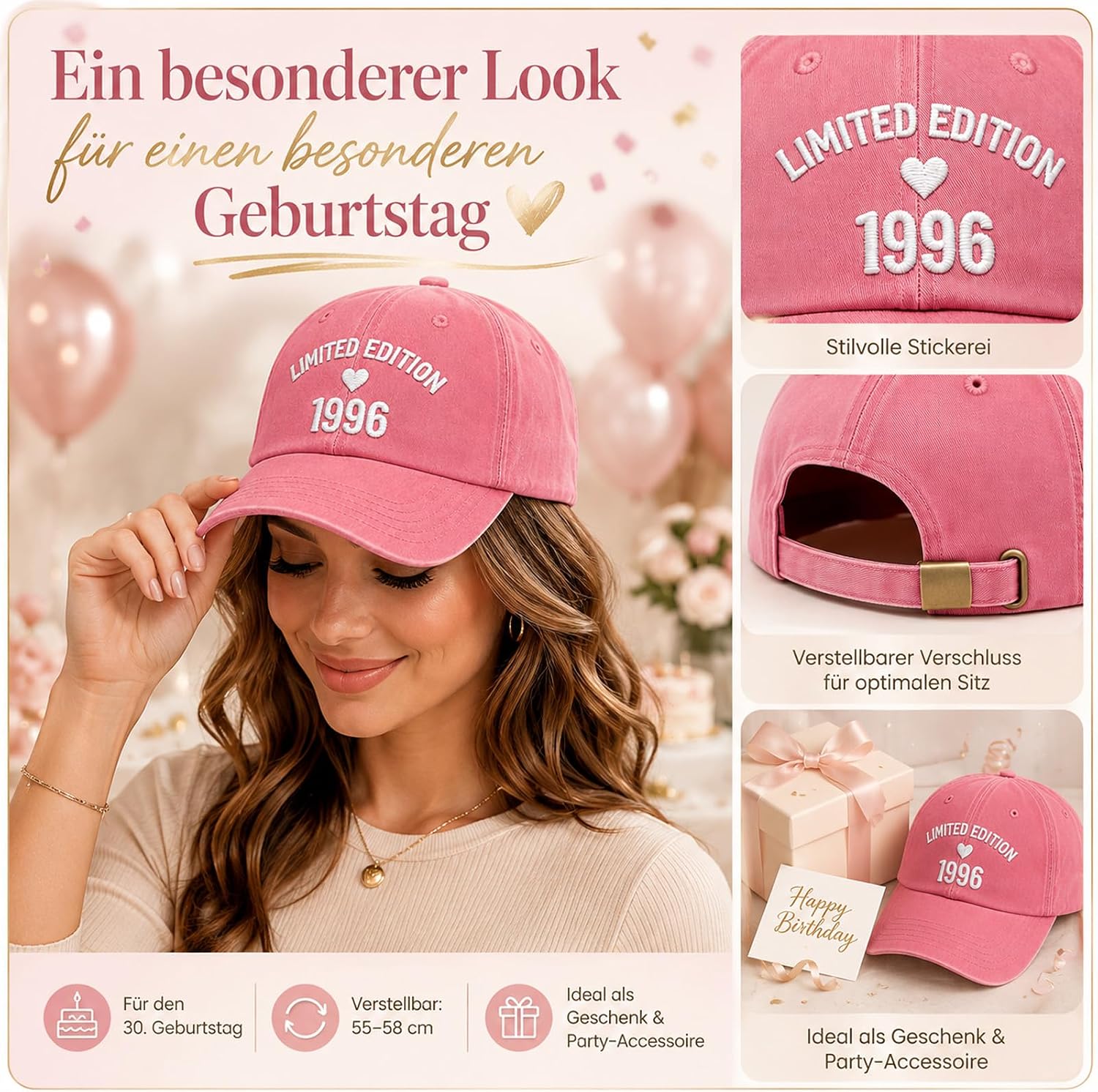 Limited Edition 1996 Baseball Cap - Gift 30th Birthday Women – Bild 7