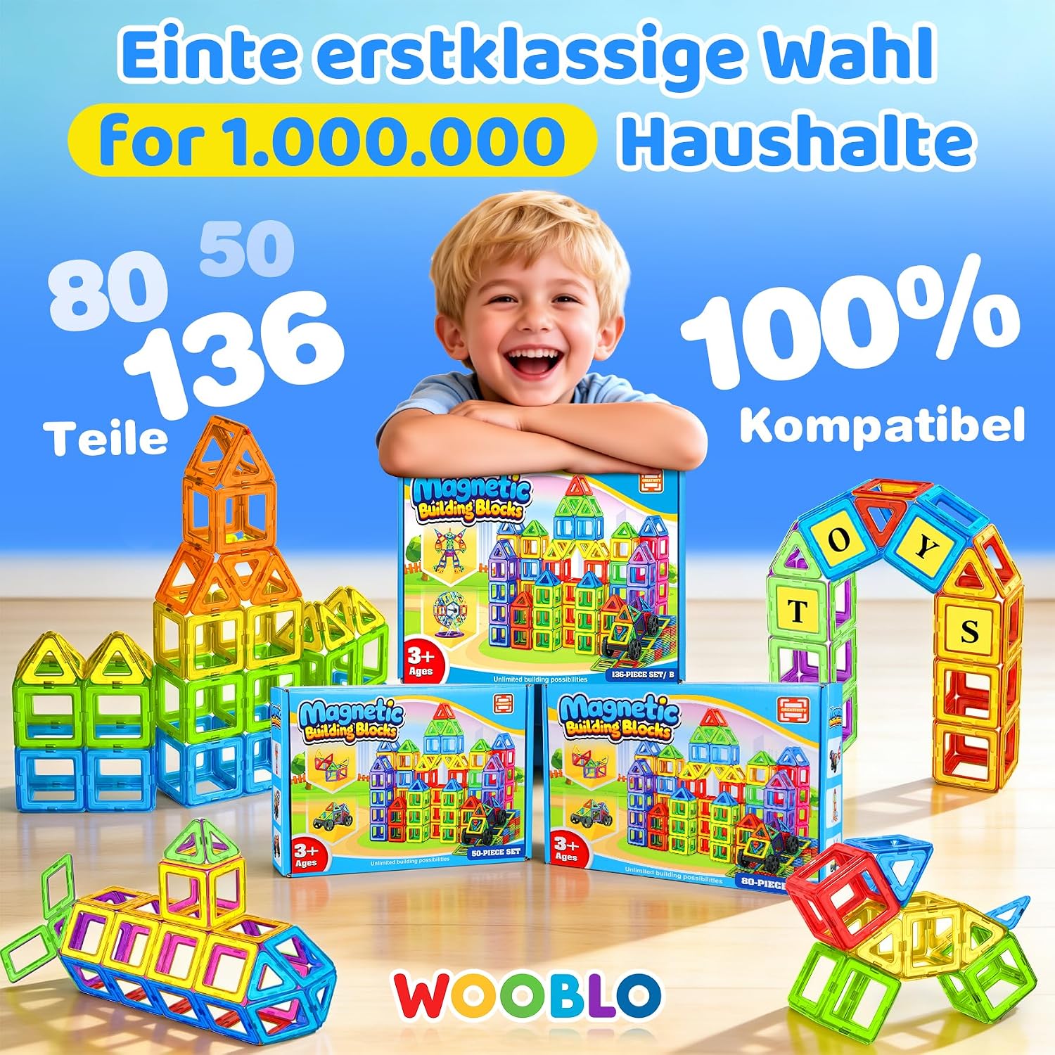 WOOBLO Magnetic Building Blocks, 50 Pieces Magnetic Game Magnetic Building – Bild 7