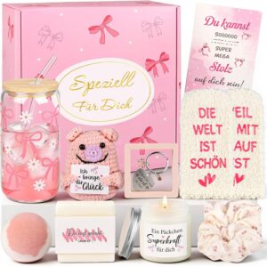 Giftota Gift Set for Women – Lucky Pig Self Care Wellness Gift Box with Bow Glass Cup & Scented Candle – Birthday Gift for Girlfriend, Best Friend, Sister – Gift Idea Women