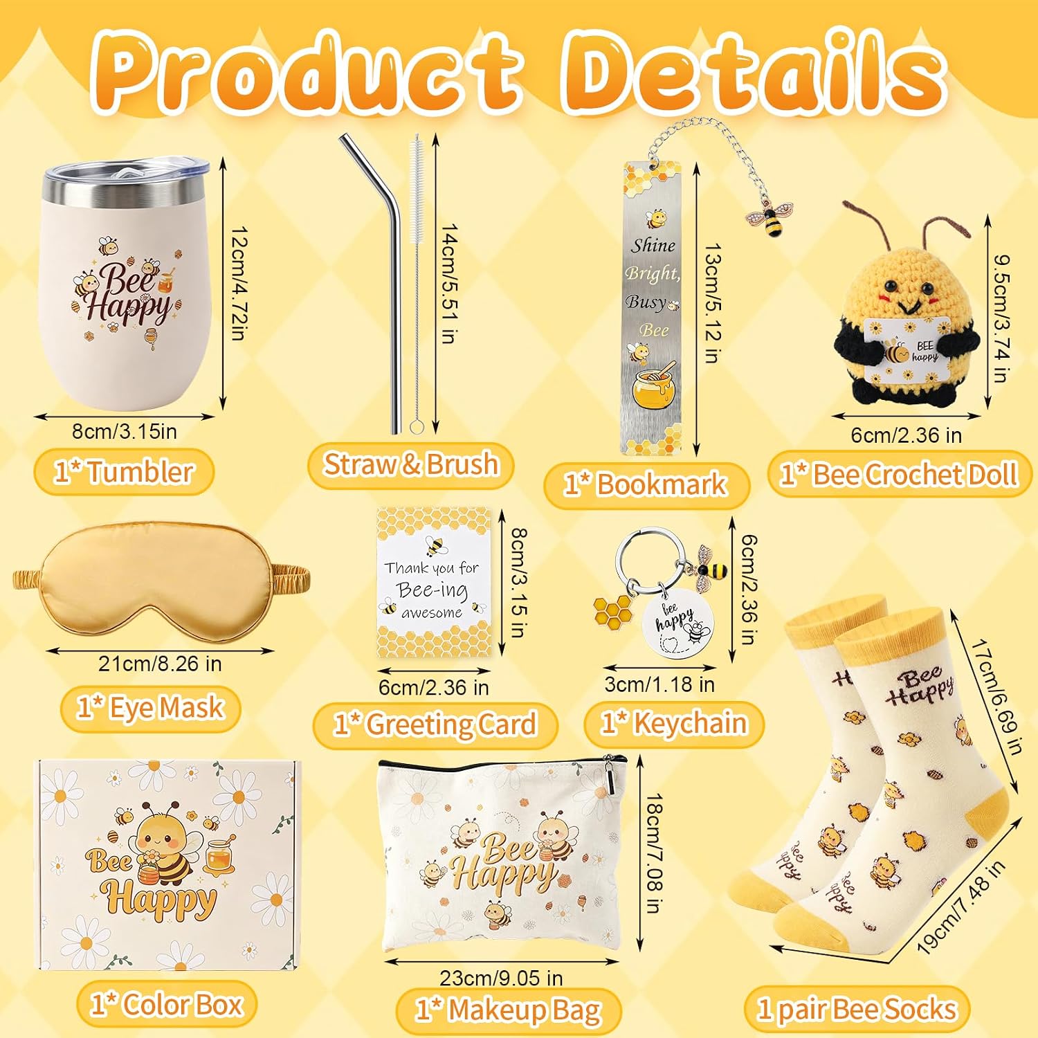 Birthday Gift for Women 9 Pieces Bee Gift Set Women Birthday Cheer Gifts with Stainless Steel Cup Bee Doll Cosmetic Bag for Best Friends Sister Mother Wife – Bild 2
