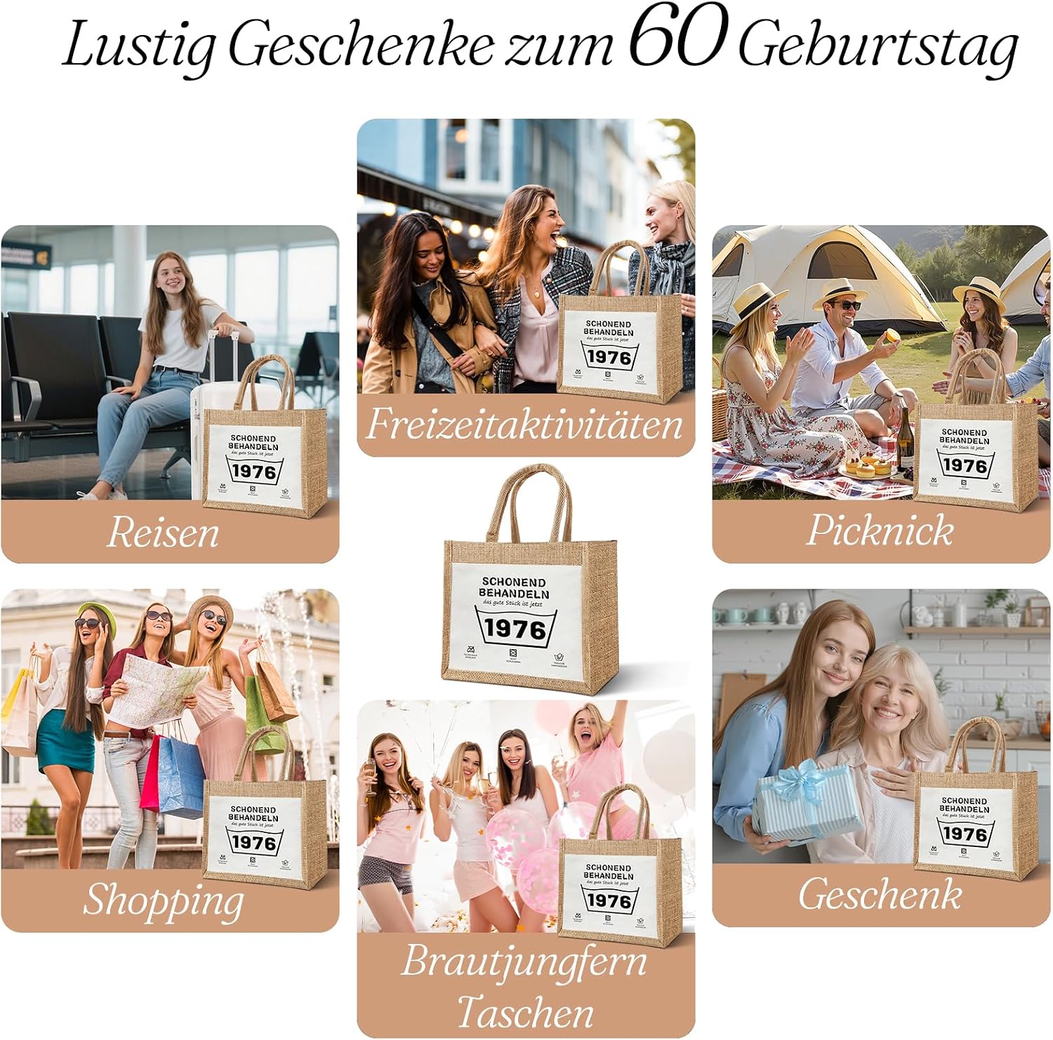 Jute Bag, Birthday Gift for 50th 60th Women, Jute Sack Sustainable Shopping, Gift for Women, Mother, Girlfriend, Colleague, Reusable Educator – Bild 7