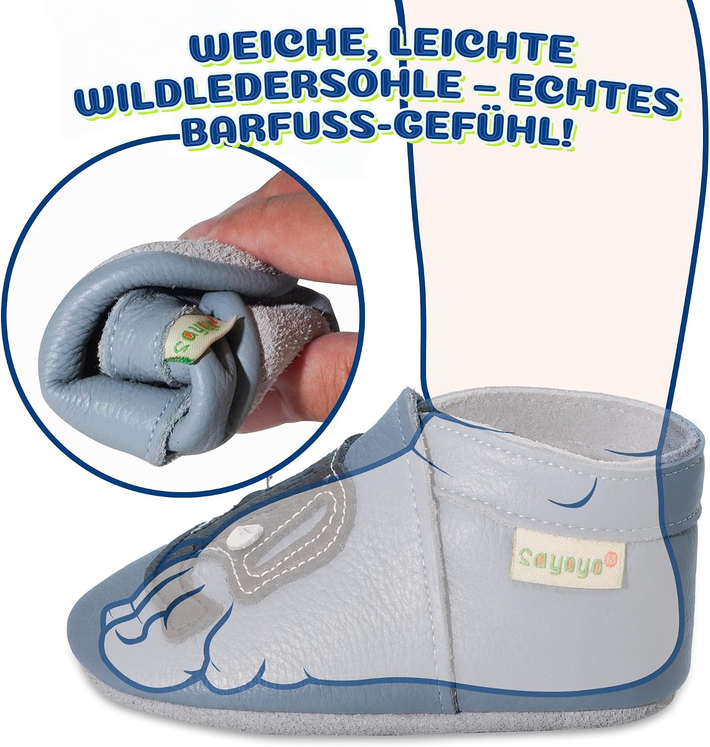 SAYOYO Soft leather first walking shoes, crawling shoes, baby slippers, toddler, leather shoes, boys and girls. – Bild 4