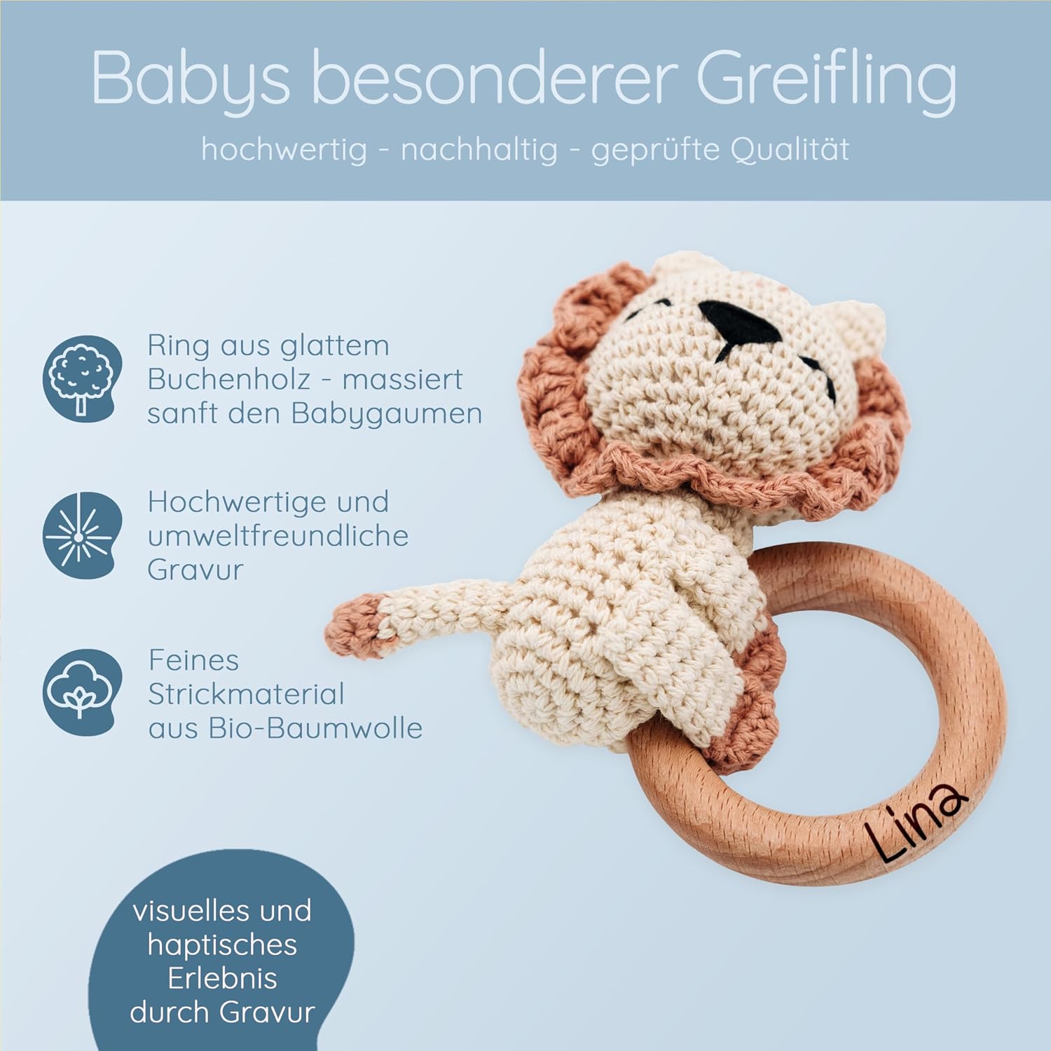 Bärenfreunde Grasping Toy, Baby Rattle, Teething Ring Baby Personalised – Bild 4