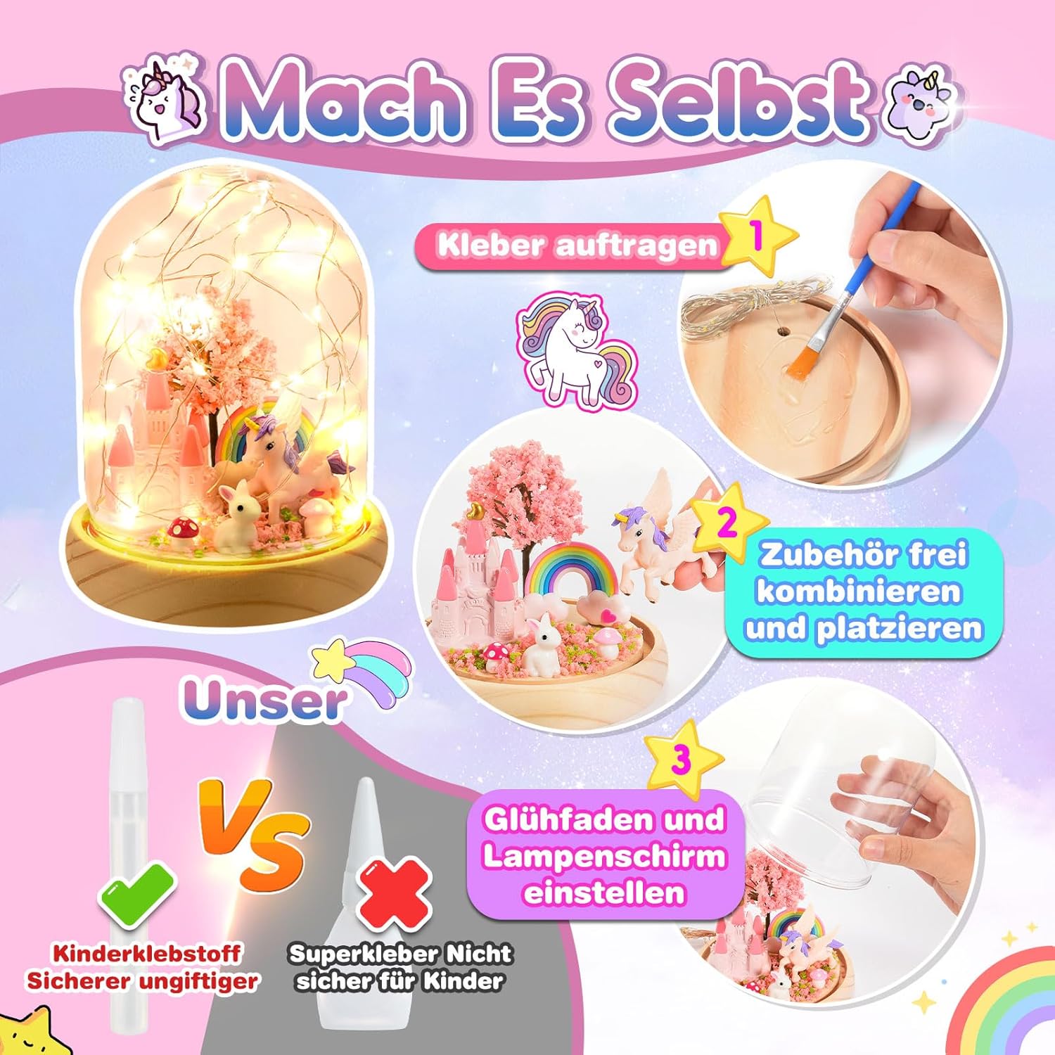 HappyGoLucky Unicorn Gifts for Girls, Christmas Gifts for Children, DIY Night Light, Children's Gift, Girls 3–12 Years, Craft Set for Children 3–12 Years, Gifts for Girls, 3–12 Years, Crafts for Girls – Bild 4