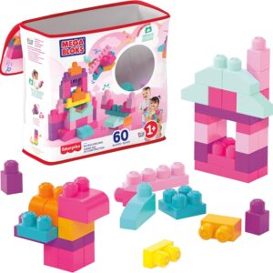 Mega Bloks First Builders Large Building Block Bag for Toddlers, Pink