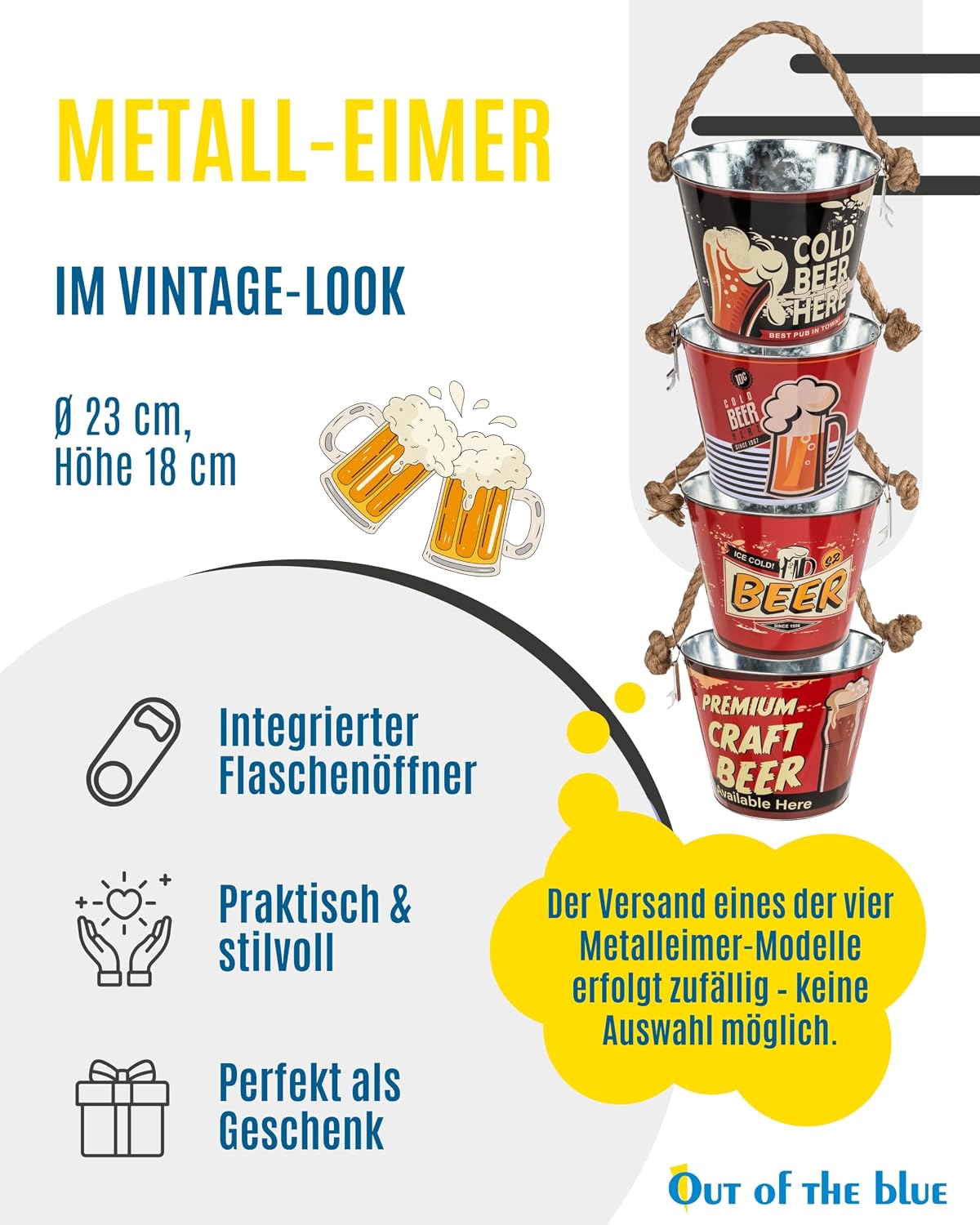 Out of the blue Metal Beer Bucket with Bottle Opener - Beer Cooler & Ice Bucket in Retro Design for Parties, Garden & Barbecues - Decoration & Gift Idea for Men – Bild 2
