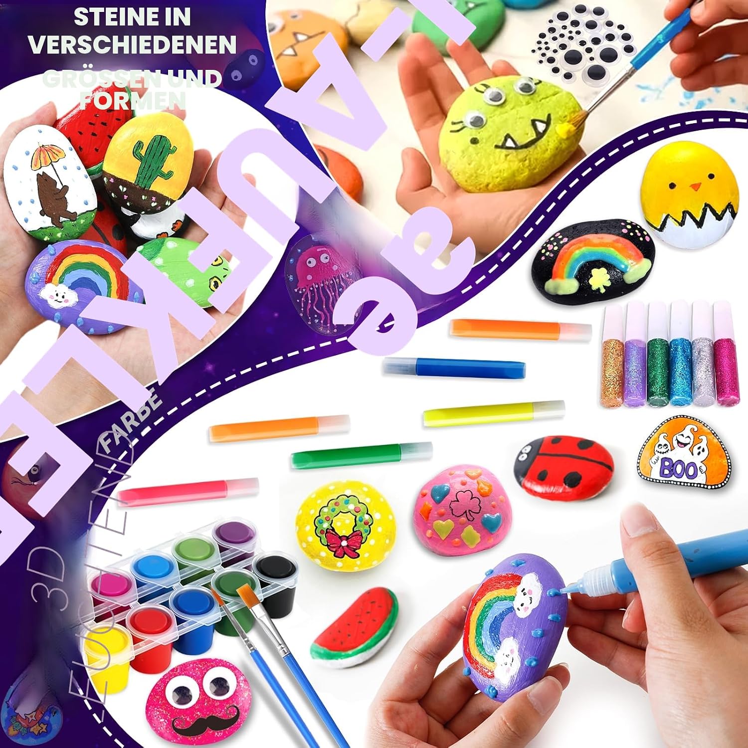 GUHAOOL Glow-in-the-Dark Stones Painting Craft Sets Painting Set Craft Set, Creative Stone Painting Set, Craft Set Stones Painting Set for Children Adults Gifts Painting – Bild 3