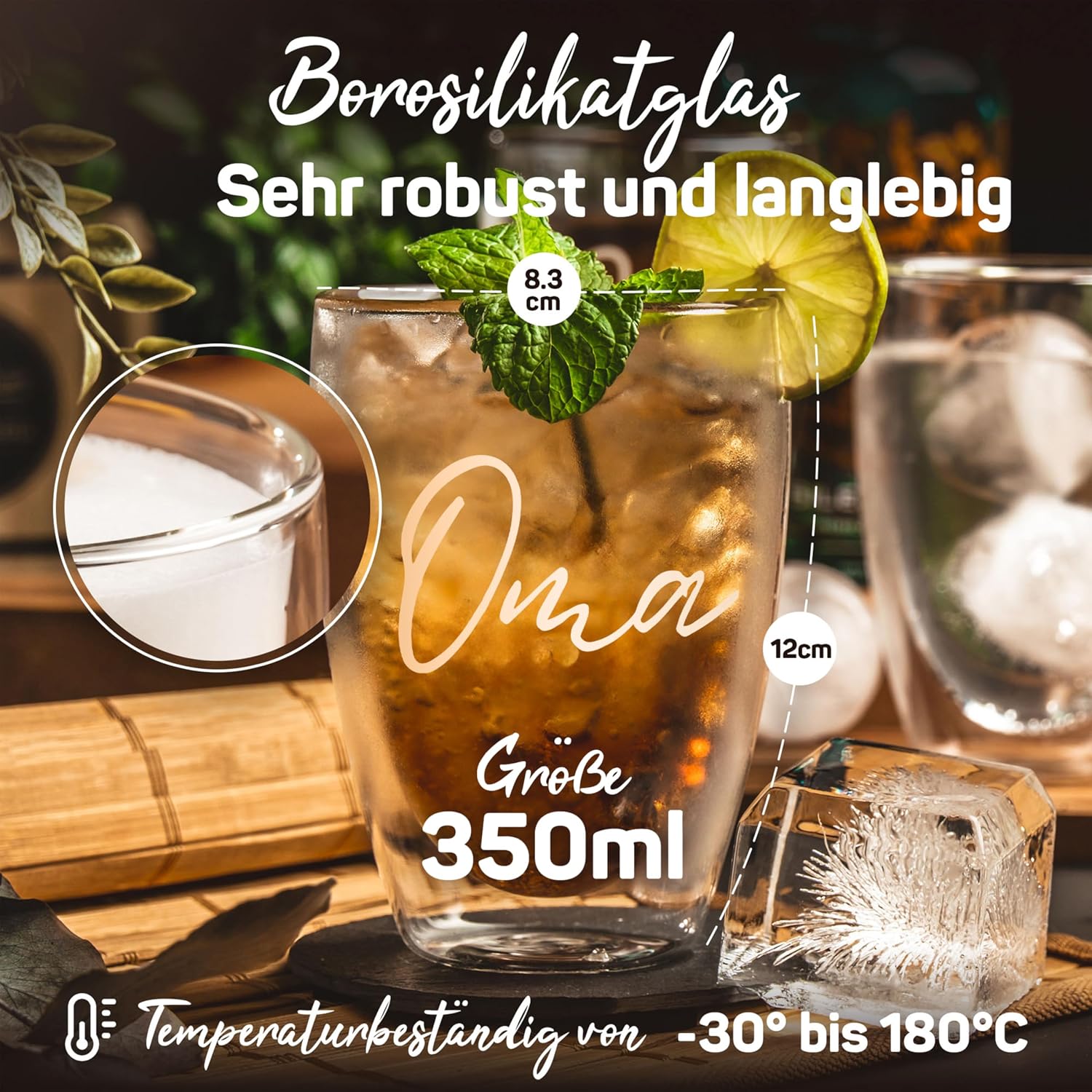 ElbFuchs® Double-Walled Latte Macchiato Glasses OMA and OPA, 2 x 350 ml Gift Idea, Ideal Coffee Glasses Double-Walled as a Gift for Grandma and Grandpa or Mum, Dad – Bild 6