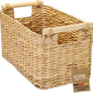 HMF Water Hyacinth Woven Storage Basket with Wooden Handles for Bathroom, Kitchen and Living Area, 37 x 22 x 20 cm, Natural
