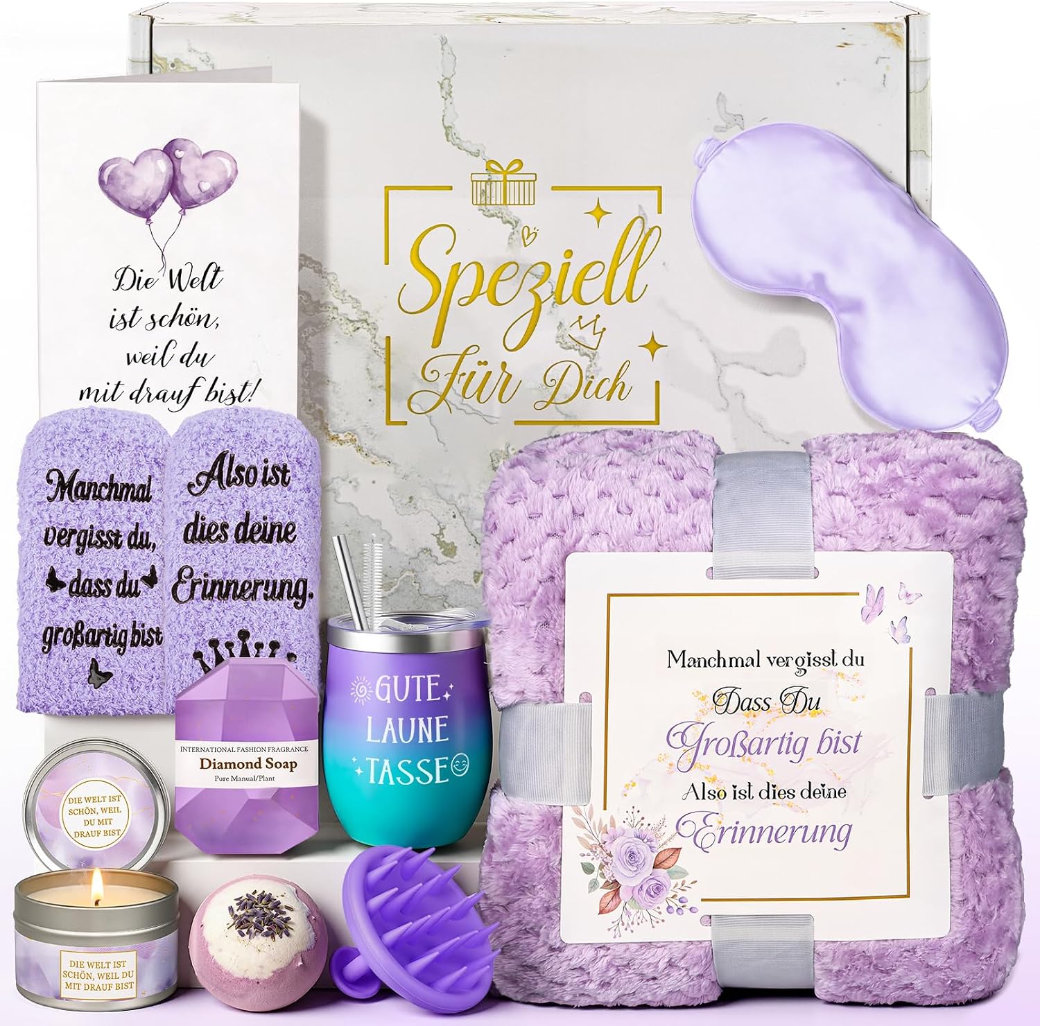 TUZELIYA Gifts for Women Girlfriend - Birthday Gift - Wellness Gift Set - Get Well Soon & Courage Gifts - Gift Ideas for Mum, Sister, Daughter, Colleague, Aunt, Wife - Purple