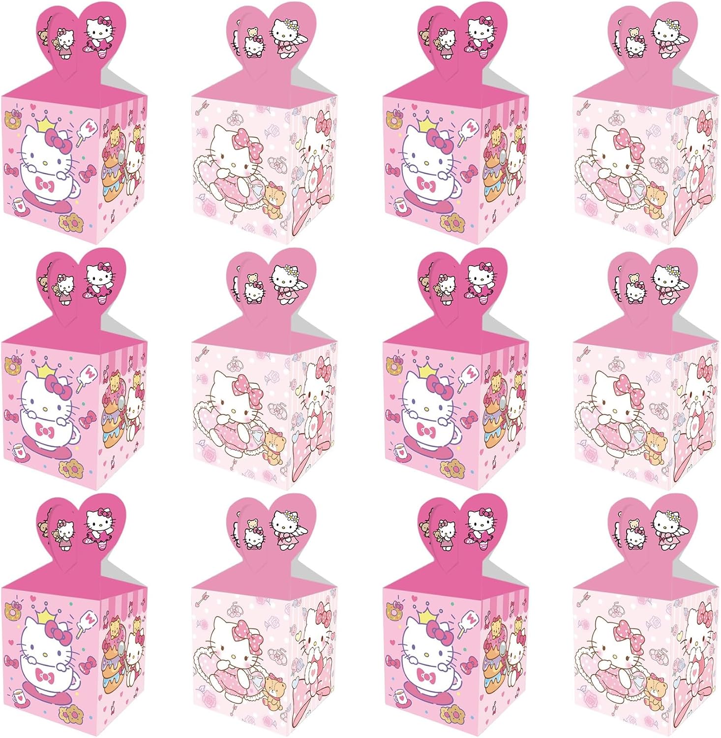 Roffatide 12pcs Kitty Party Gift Boxes Goodie Boxes for Birthday Party Decorations Accessories Sweets Biscuits for Children
