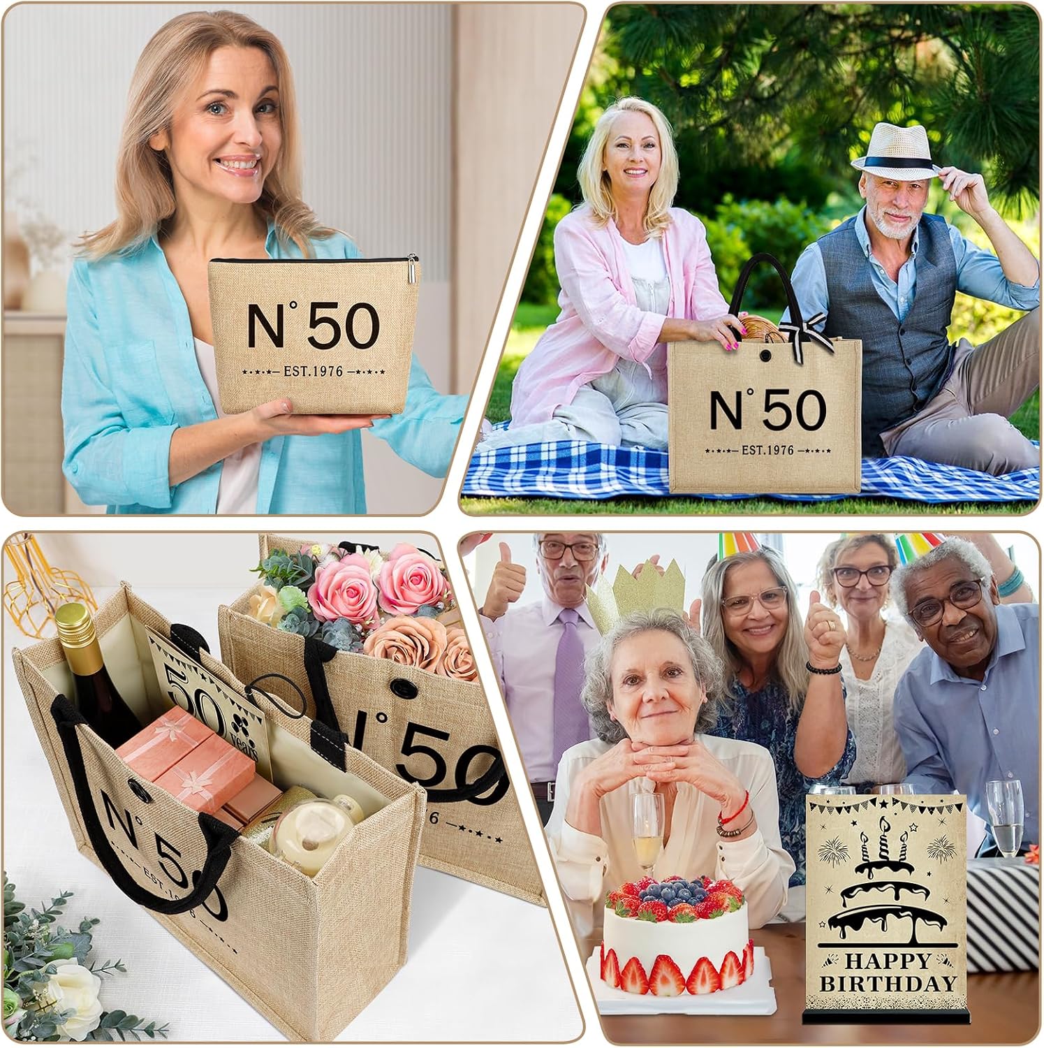 Gifts for 50th Birthday Woman - N ° 50 Jute Tote Bag, Cosmetic Bag – Bild 5