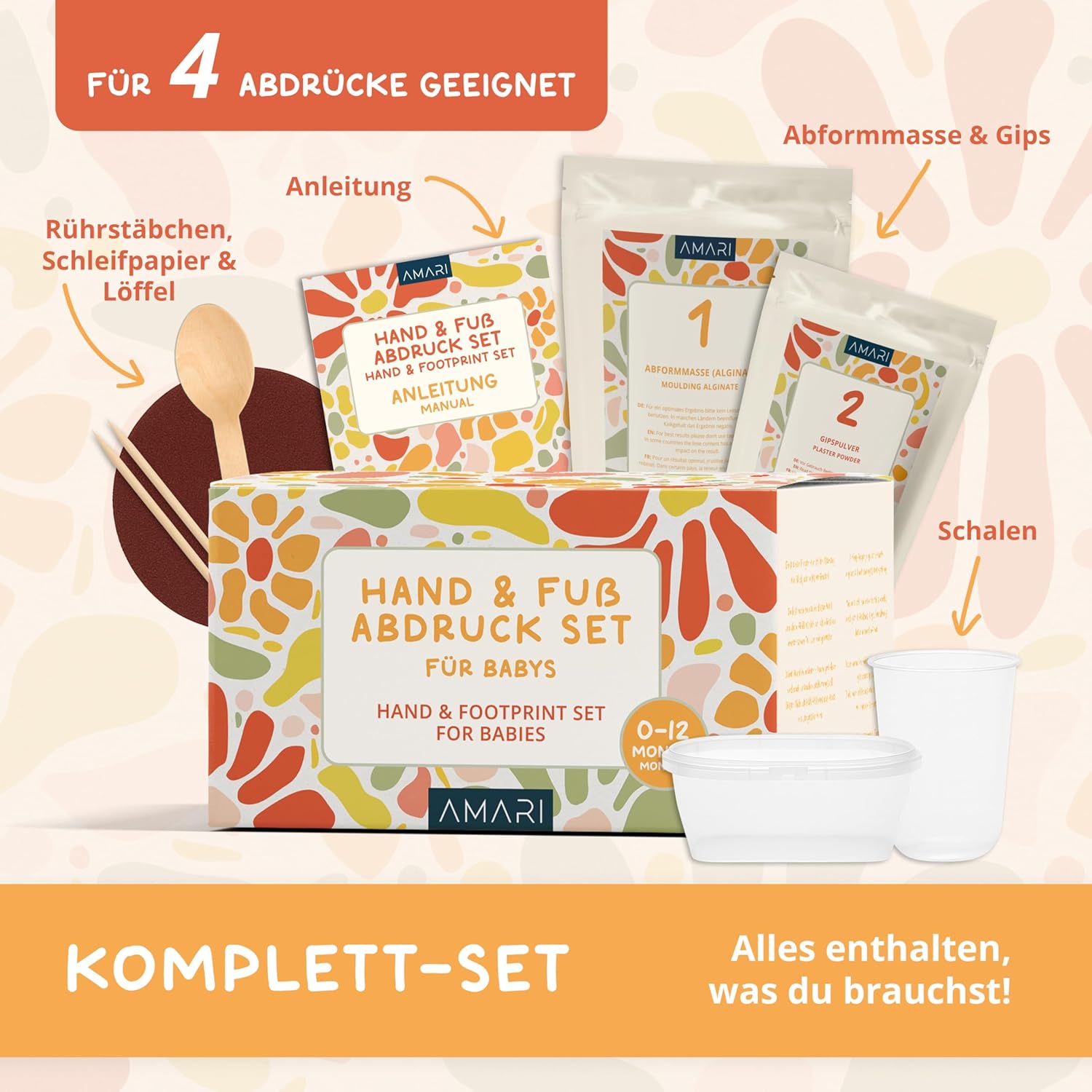 Amari ® Baby Plaster Cast Set - Baby Handprint and Footprint Set with High-Quality Packaging - Memory for Eternity - Includes Plaster, Moulding Material and Instructions - Birth Gift – Bild 2
