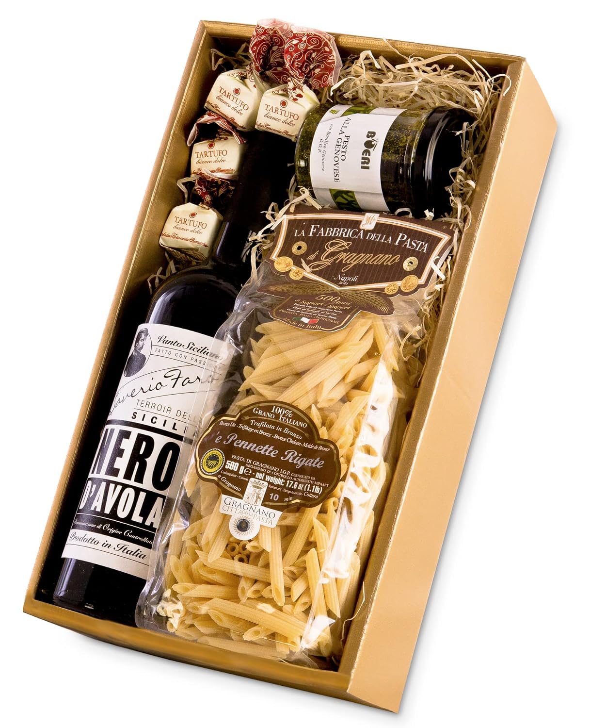 Gift Box I Gift Set - Romantic Dinner for Two (Pasta di Gragnano, Red Wine, Pesto, Tartufi) with Italian Delicatessen