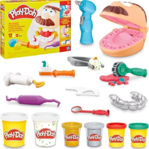 Play-Doh Dentist Dr. Drill ‘n Fill Toy Set for Children Aged 3+ with Caries Clay and Metal Coloured Clay, 10 Modelling Tools, 8 x 56g Tubs