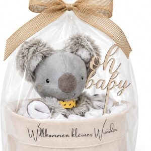 Nappy Bag with Koala Comforter | Handmade Nappy Cake | Made in Germany with Beautiful Accessories | Baby Gift and Gift for Birth