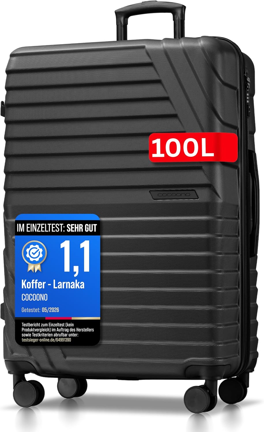 Hard Case XL Large - 100L Volume Expandable to 117L - 158 cm Belt Size - 8 Wheels 360° Rotatable - Lightweight Suitcase with TSA Lock & Telescopic Rods - Travel Suitcase with Wheels (Anthracite, XL)