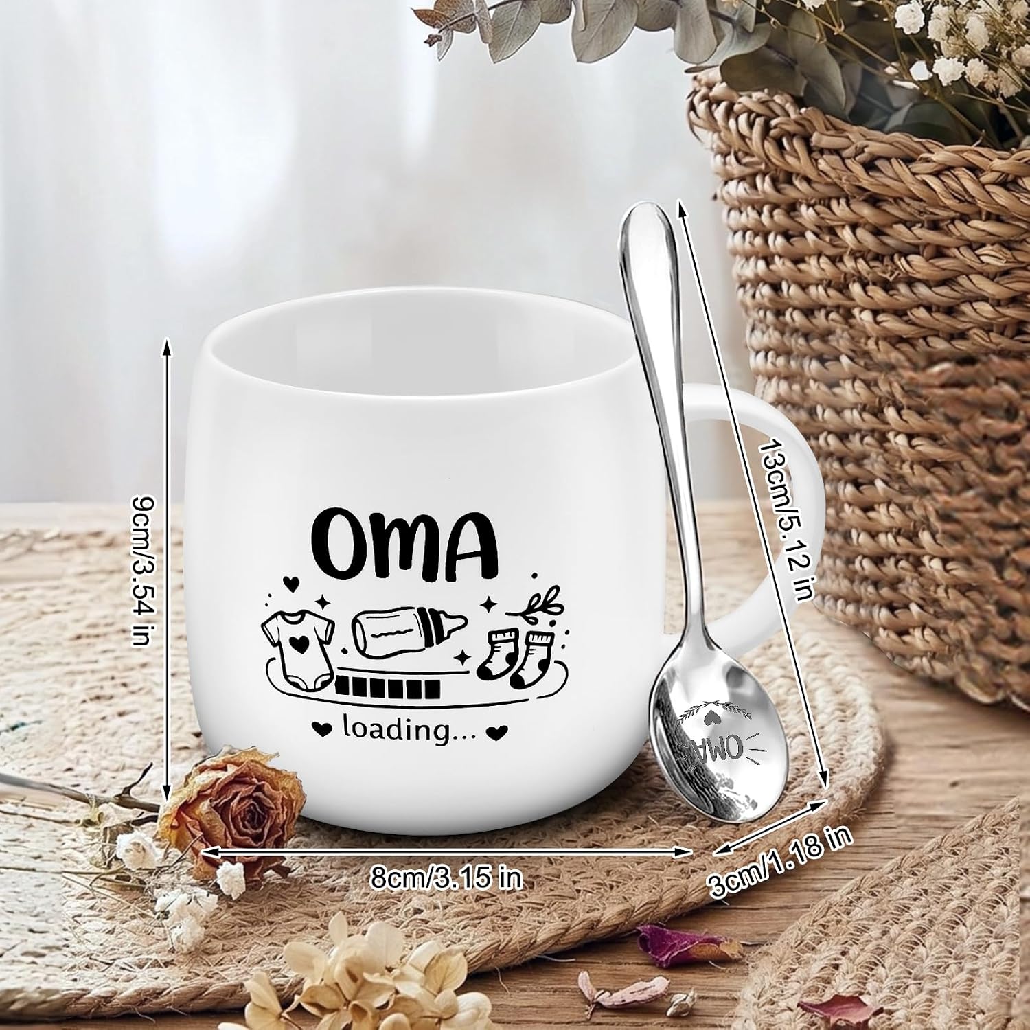 WALLFID Grandma Grandpa Mug with Stainless Steel Spoon, Gift for Expecting Grandparents, Coffee Cup for Pregnancy Announcement, Baby Shower Cup, Birthday Gift (Grandma) – Bild 2
