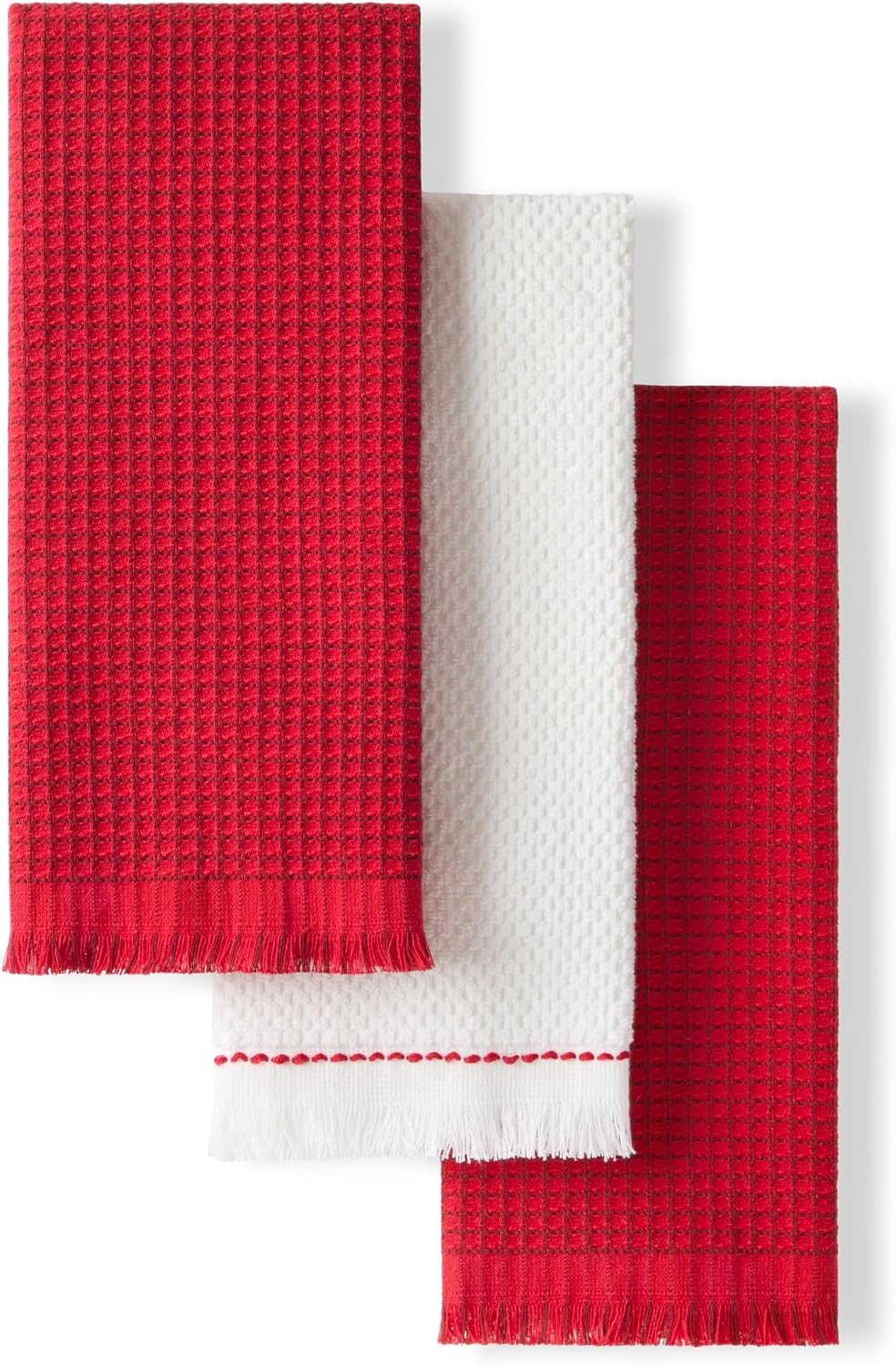 KitchenAid Gourmet Series Gridlines Kitchen Towels, Pack of 3, 100% Cotton, Absorbent, Passion Red, 18 x 28 Inch