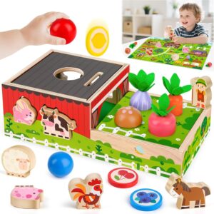 Montessori Toy from 1 2 3 Years Wooden Children’s Toy from 1 Year Motor Skills Plug-in Game for 1-3 Years Gift for Boys Girls from 12-18 Months Educational Farm Game Throwing Game Educational Game