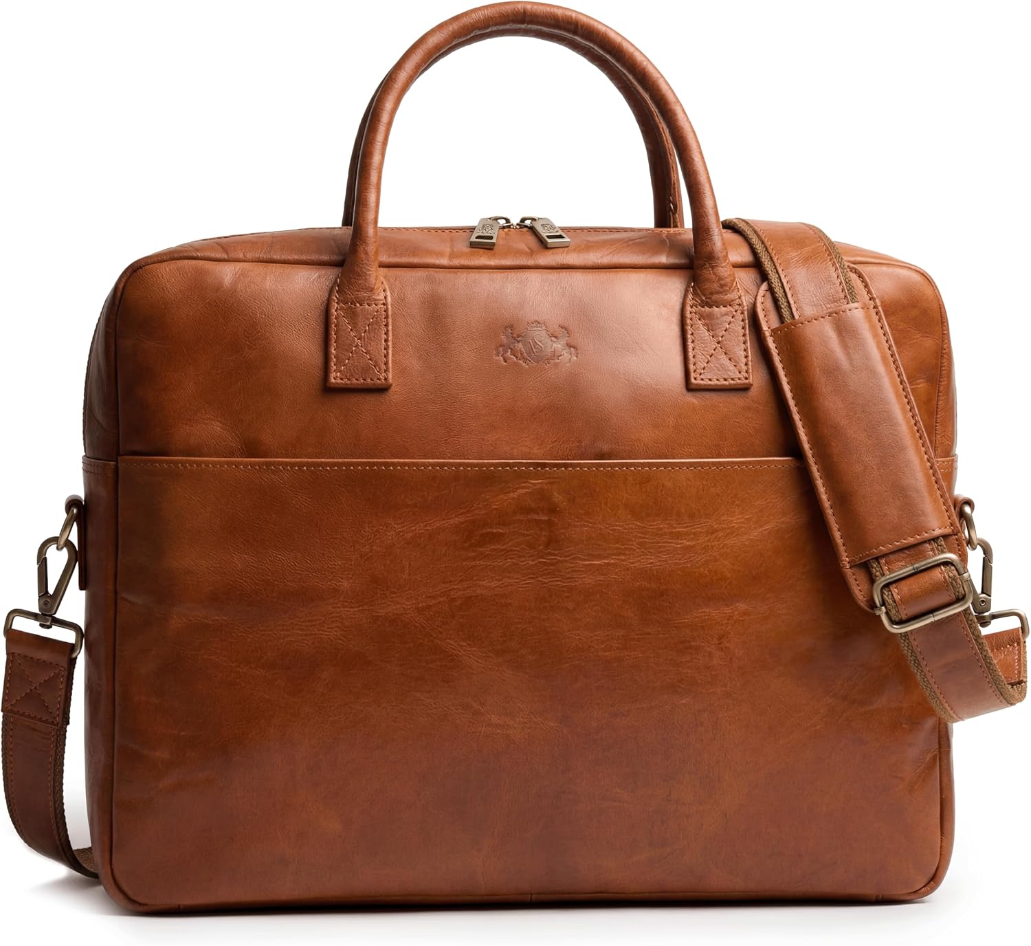 SID & VAIN Large Laptop Bag Genuine Leather – 15 Inch Laptop Business Bag CEDAR Large Briefcase with Shoulder Strap – Work Bag Men and Women Brown Handmade – Bild 3