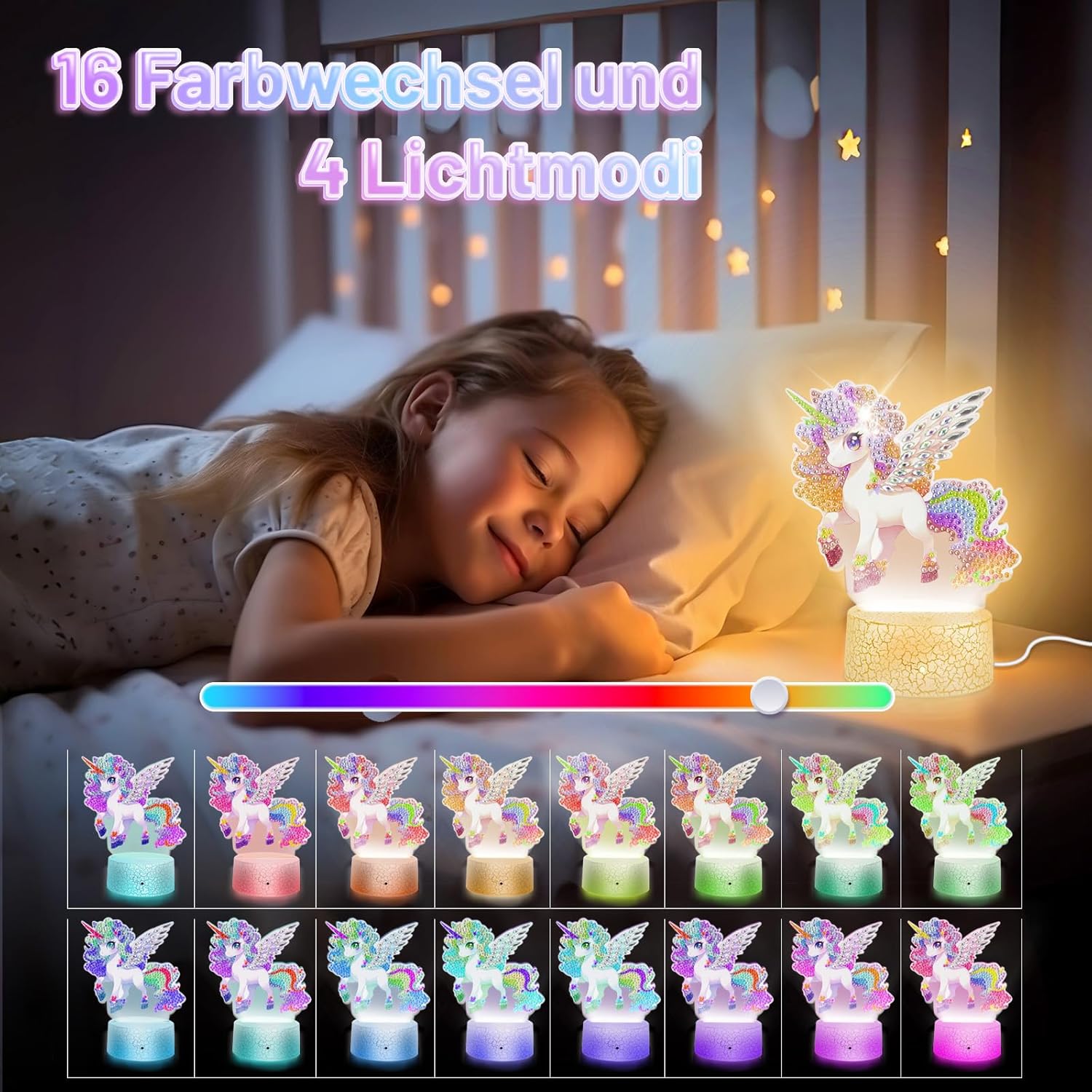 Unicorn Gift for Girls 5-10 Years: Diamond Painting Night Light Children – Bild 4