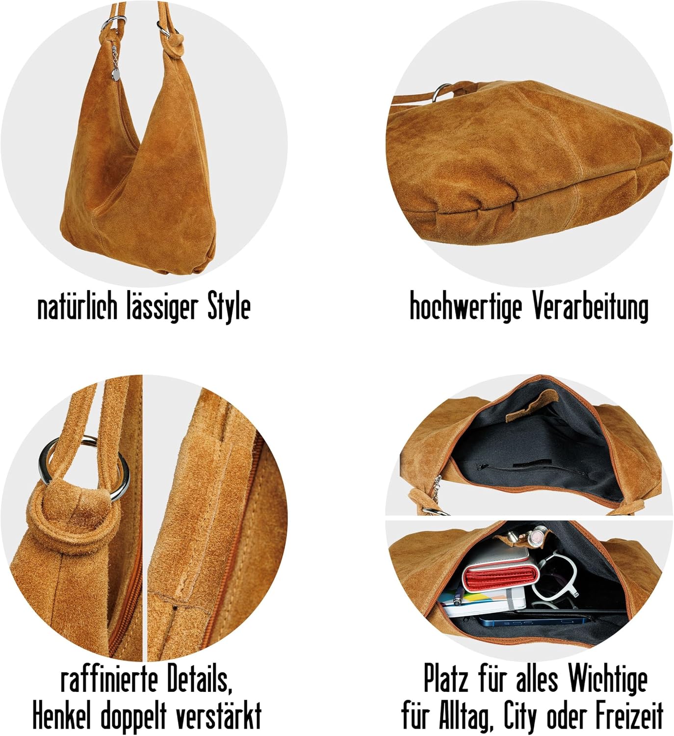 Caspar Large Women's Vintage Suede Bag Velvet Soft Leather Shoulder Bag - Classic Line - Model No. 617 - Made in Italy – Bild 5