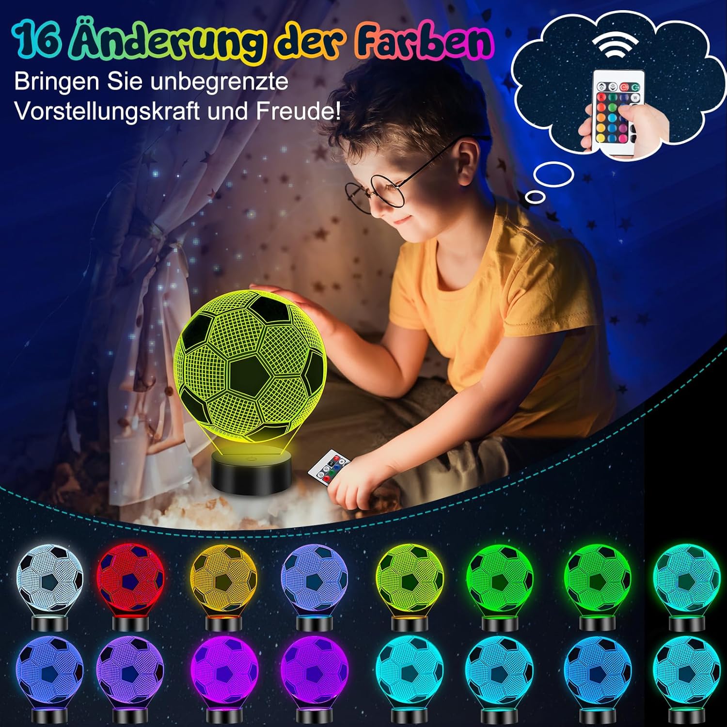 Linkax 3D LED Night Light Optical Illusion Light Illuminating Light Desk Table Light Lamp 7 Color Remote Control with Acrylic Flat & ABS Base & USB Charger – Bild 4