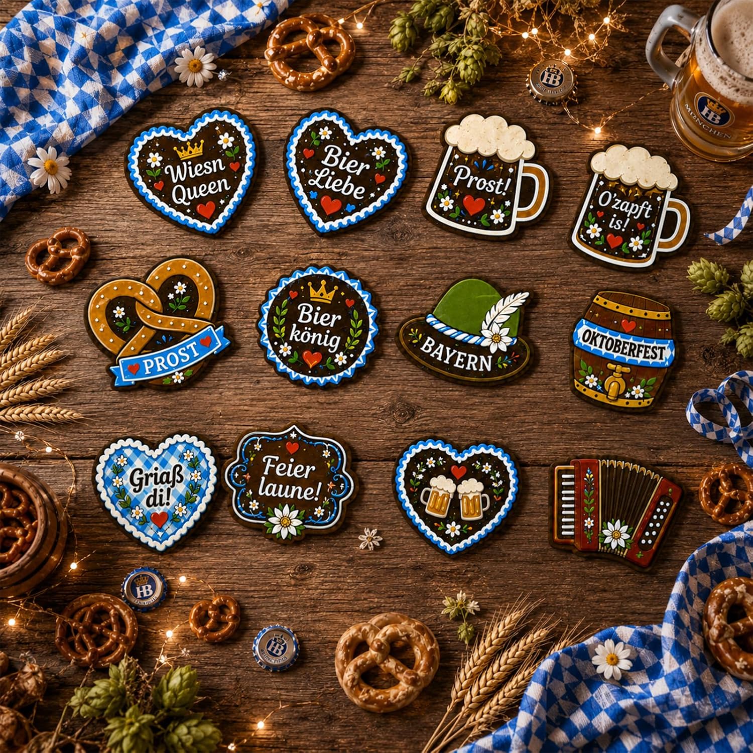 Set of 12 Oktoberfest Badges Felt Set, Oktoberfest Accessories with Gingerbread Heart, Beer Mug, Pretzel Bavaria Hat Motifs, Oktoberfest Decoration for Dirndl Costume Oktoberfest Women's Outfit – Bild 6