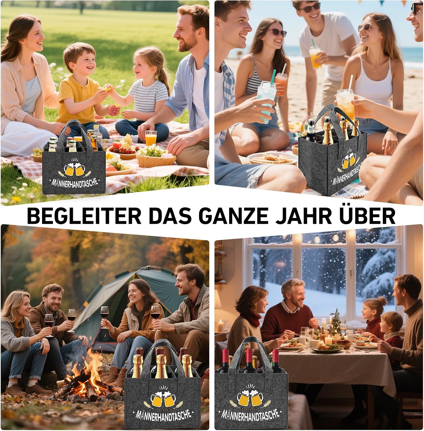 Bottle Carrier 6 Bottles Felt Beer Men's Handbag with Opener, Grey – Bild 6