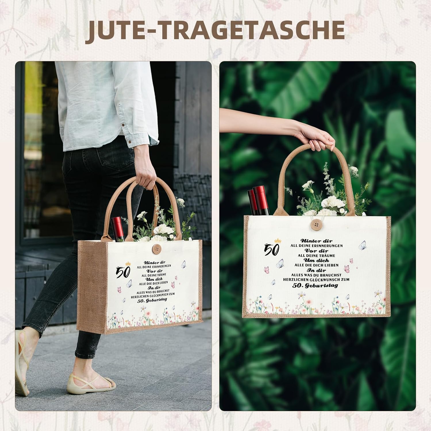 Birthday Gift for Women, Jute Sack - Sustainable Shopping Bag, Gift for Women, Mother, Girlfriend, Colleague – Bild 6