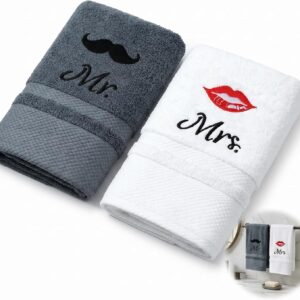 Set of 2 Wedding Gifts for Bride and Groom, 35 x 75 cm, Cotton Hand Towel Set, Practical Wedding Gifts, Couple Gifts for Couples, Wedding Gifts, Ideas,
