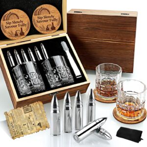 EXREIZST Whisky Gift Set with Glasses & Chilling Stones Wooden Box