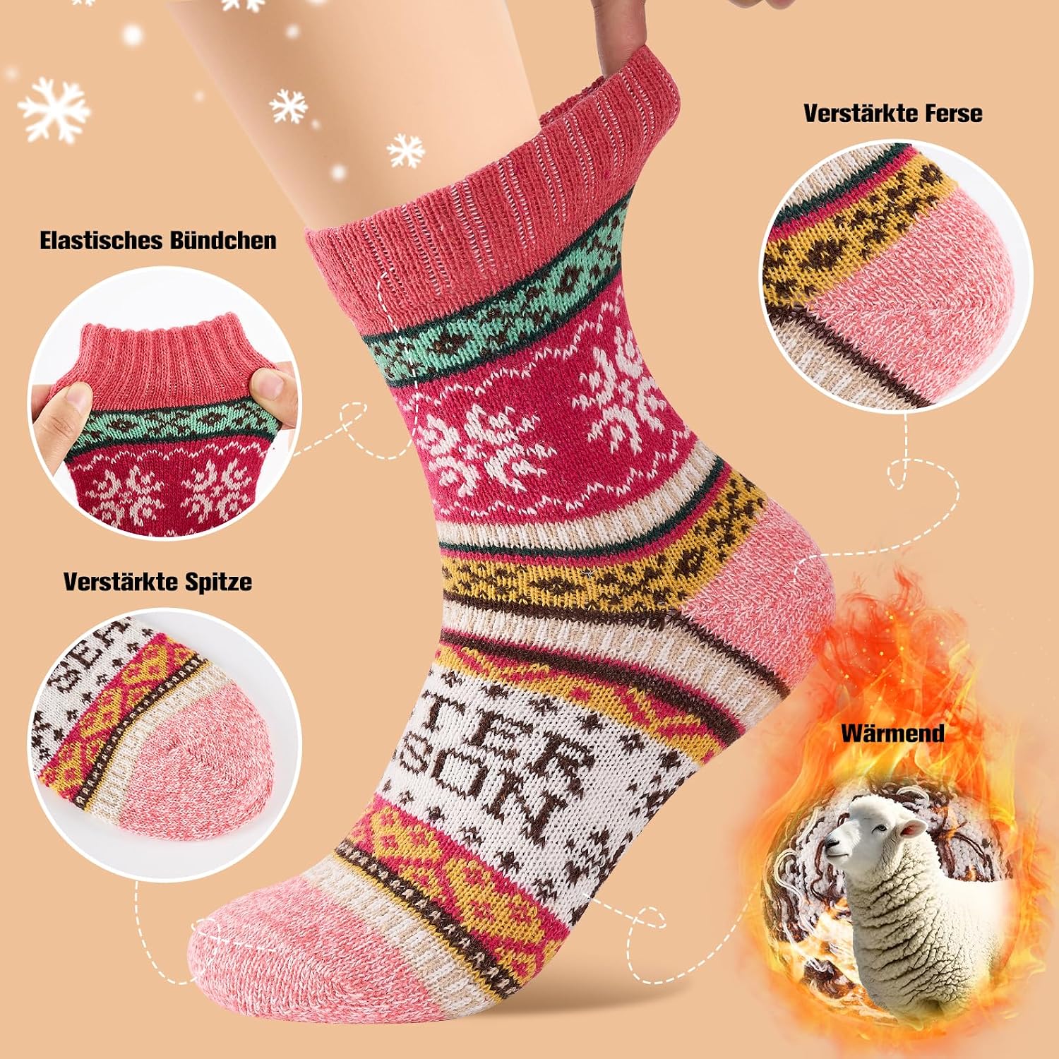Wool Thermal Socks for Women, 5 Pairs, Thick and Warm for Winter – Bild 4
