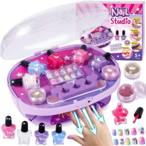 Tacobear Nail Studio for Girls 6-10 Years – Nail Dryer, Peel Off Nail Polish, Press On Nail Stickers, Nail Design Set Manicure – Birthday Gift