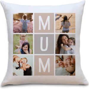 OWLBOOK® Mother's Day Gift for Mum Gifts | Personalised Photo Cushion with 6 Photos Design Yourself | Photo Cushion 40 x 40 cm Optional with Filling | Personalised Gifts for Mum | Mum