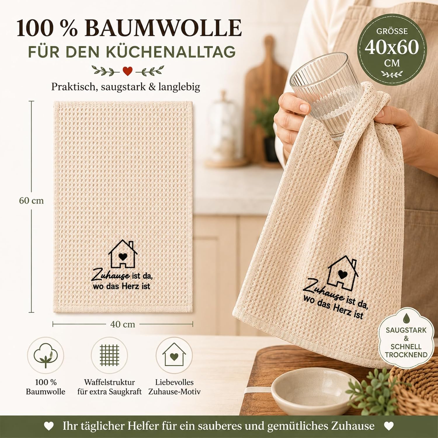 Housewarming Gift Set with Bread Basket, Kitchen Towel & Wooden – Bild 3