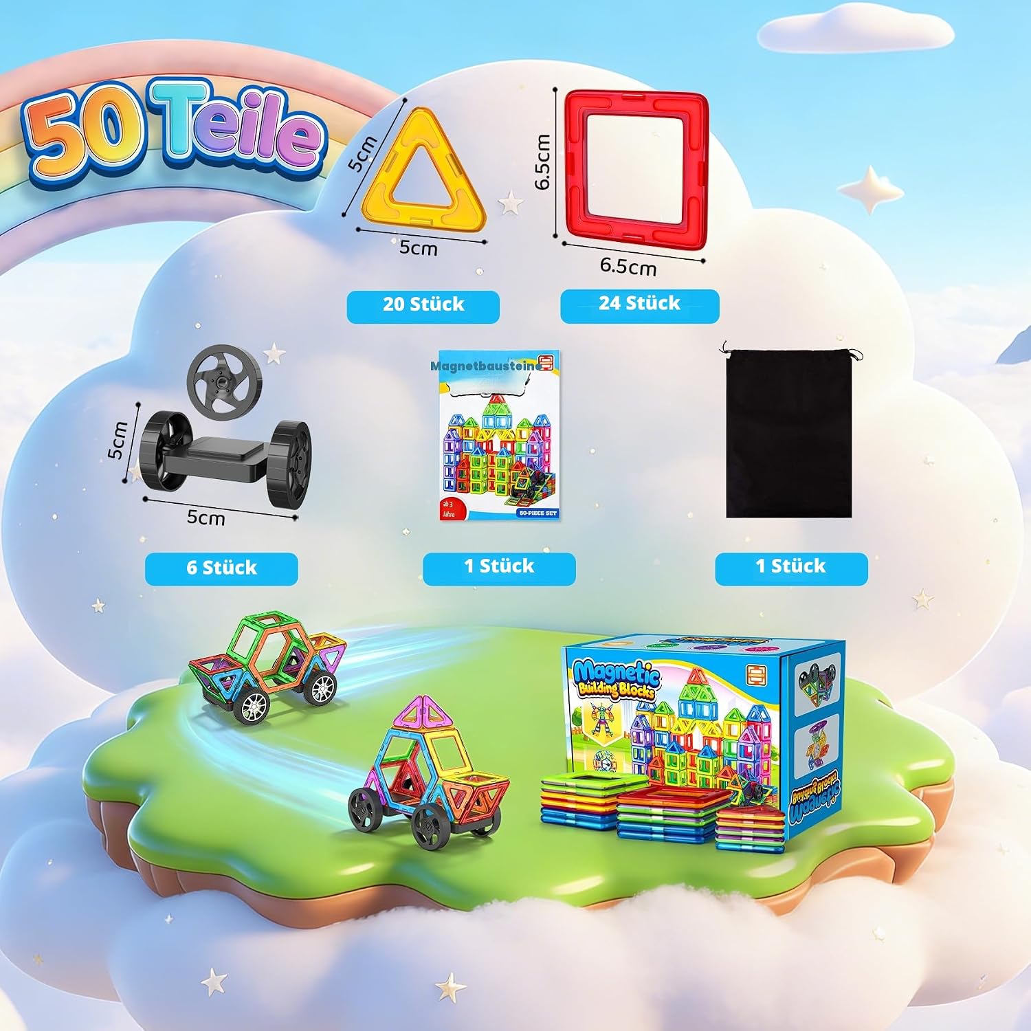 WOOBLO Magnetic Building Blocks, 50 Pieces Magnetic Game Magnetic Building – Bild 4