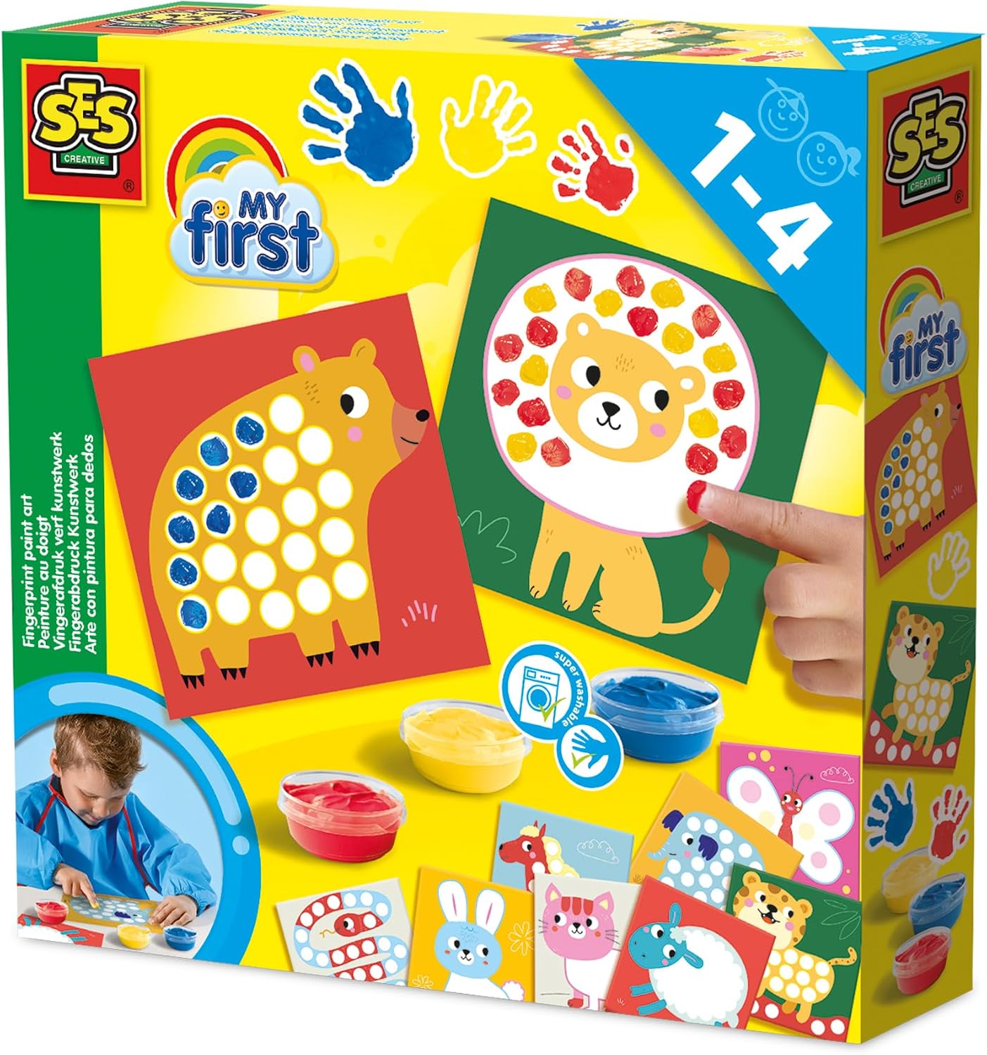 SES Creative My First Finger Painting Set Animals for Children Creative Art Games 10 Pages Motor Development Washable Paint Made in the Netherlands for Children from 1 Year
