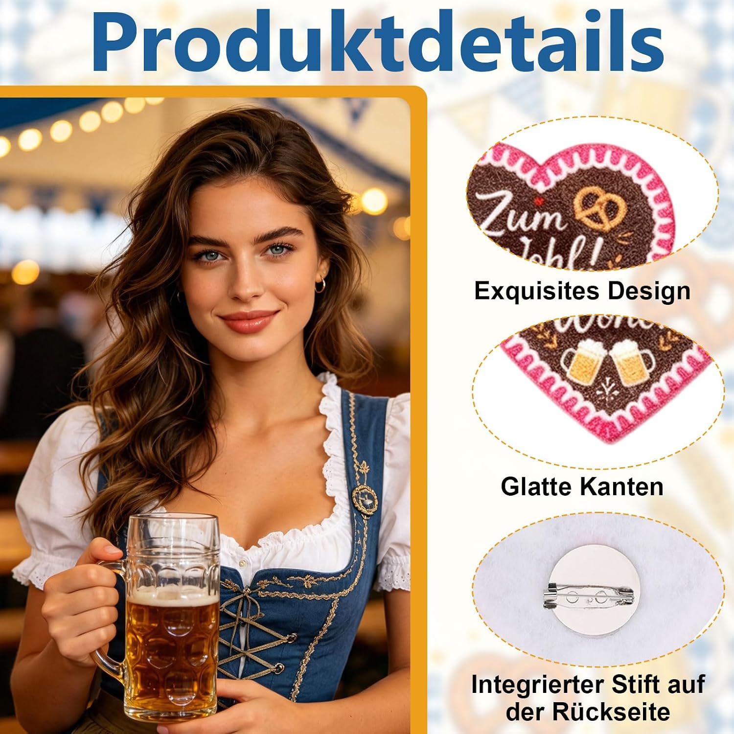 Pack of 12 Gingerbread Hearts Oktoberfest Badge Pin Heart Felt O'Zapft Is – Bild 3